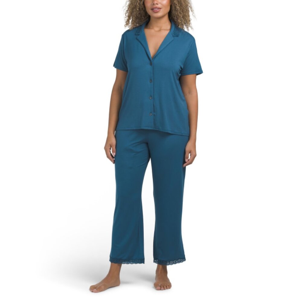 Natori Midnight 2pc Feathers Essentials Notch Paj… - image 1